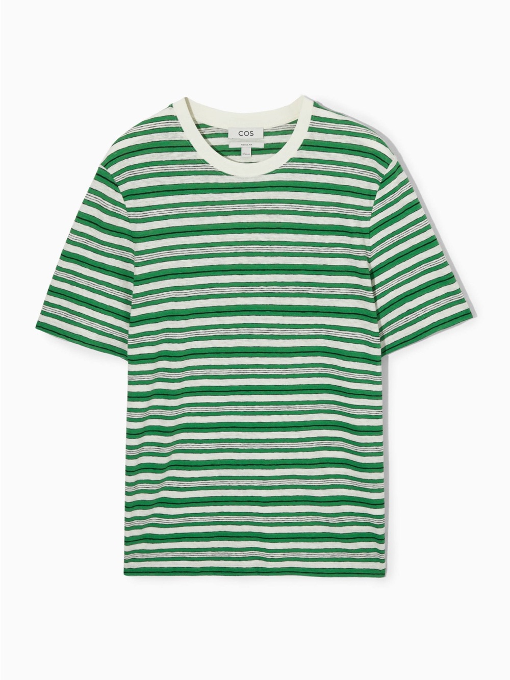 COS Men’s Striped Green and White Cotton Crew Tee